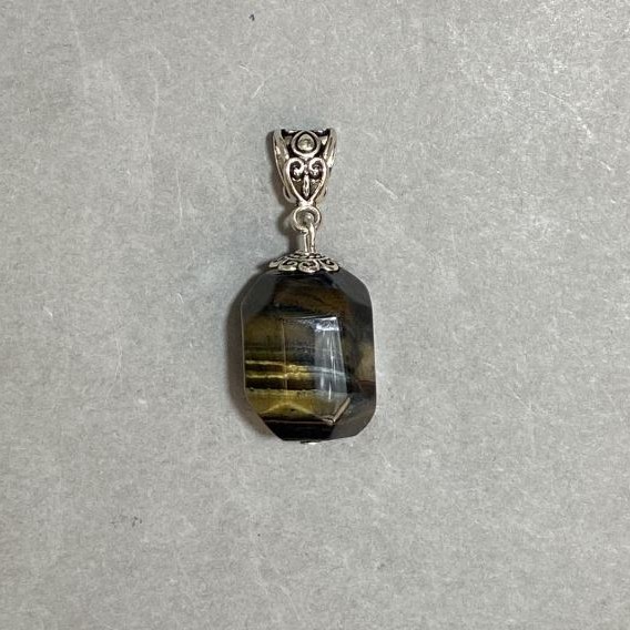 Pendant Tiger's Eye & Falcon's Eye faceted 20x15mm +/-, length 38mm +/-