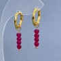 Earrings Ruby Corundum heart 4mm+- with gold-colored clasp, diameter 16mm+-, length 35mm+-