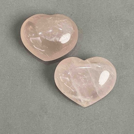 Pair Hearts Pink Quartz souvenir natural stone, diameter 43-45x36-38mm±92g