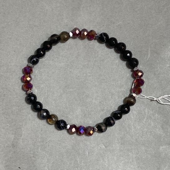 Agate bracelet faceted round bead 6mm+- Czech crystal rondelle 6x5mm+-, length 18cm +- stretch