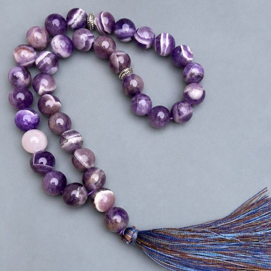 Amethyst Chevron Prayer Beads 33 beads, 10 mm diameter