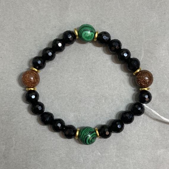 Bracelet Agate faceted faceted bead bead 8mm ± Aventurine Gold sand bead 10mm +- length 18cm ± stretch