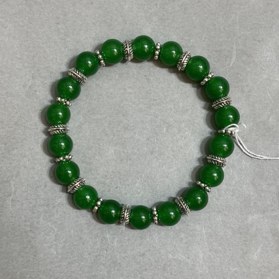 Bracelet Chrysoprase smooth round bead 8mm+- with inserts, length 18cm+- stretch