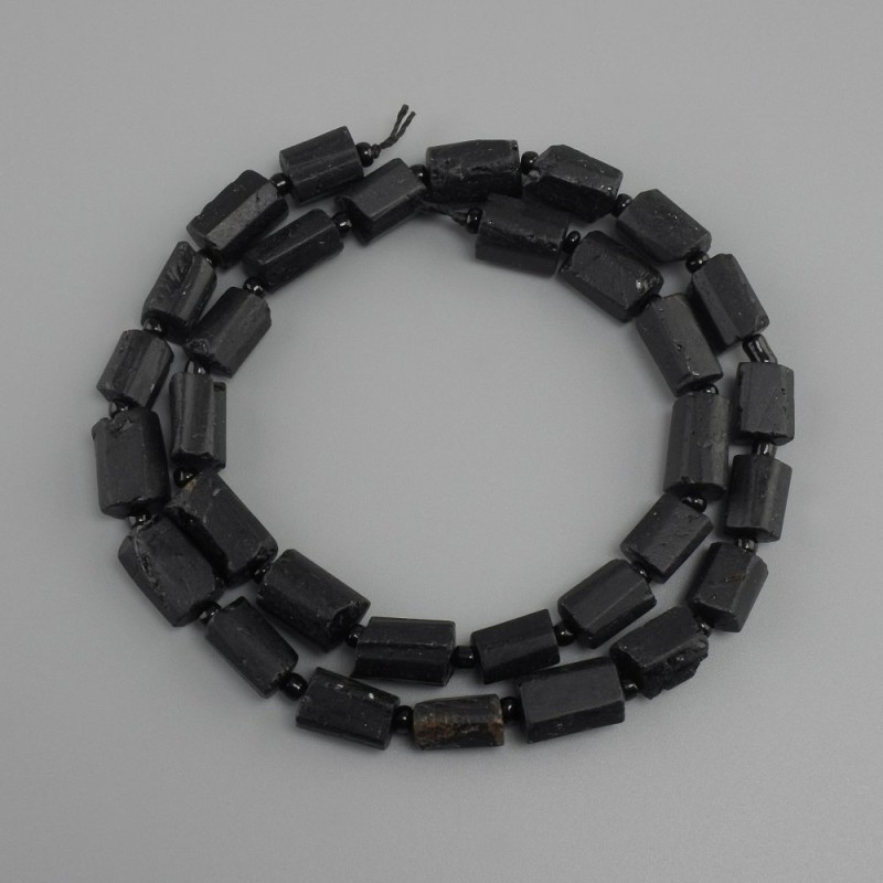 Tourmaline Schorl Beads, cut faceted, diameter 9-11x7-8mm ±, seed beads 3mm ±, length 39cm+