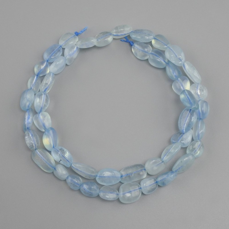 Aquamarine tumbled beads, diameter 7-10x6-8mm +/-, length 41cm +/-
