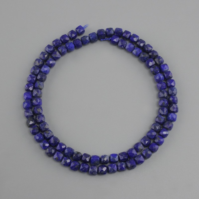Lapis Lazuli beads natural stone faceted cube, diameter 4x4 mm+-, length 38 cm+-