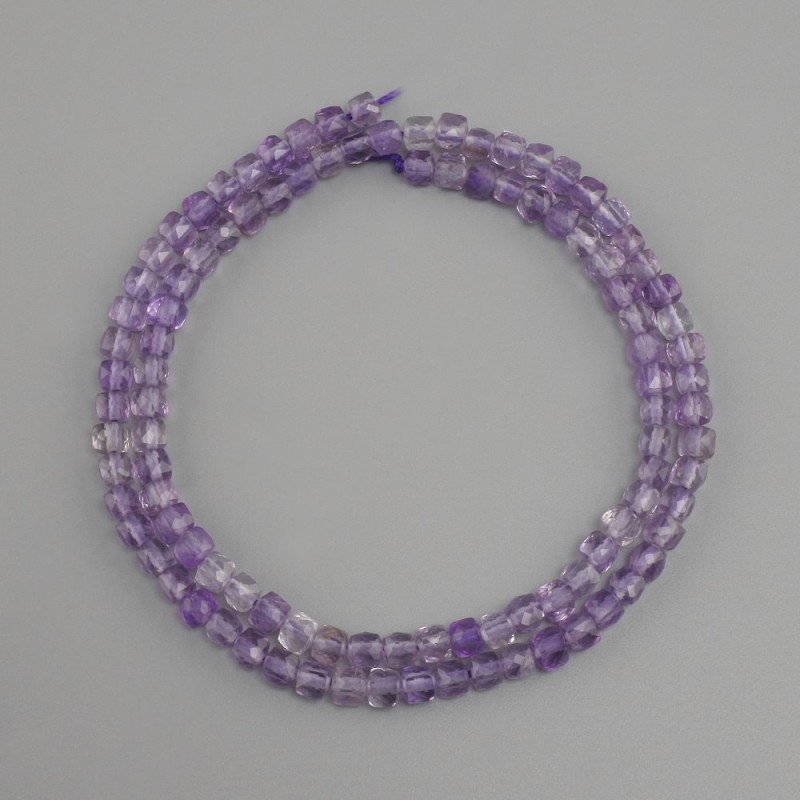 Amethyst beads natural stone faceted cube, diameter 4x4 mm +-, length 38 cm +-