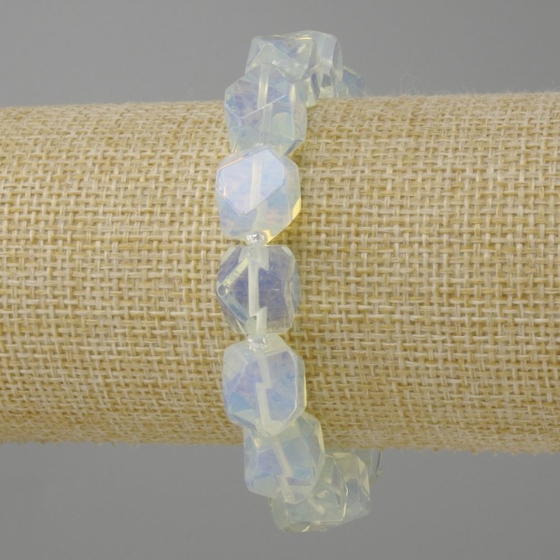Bracelet Opalite Moonstone Multifaceted, diameter 11-12x10-11 mm ±, beads 3 mm ±, length 18 cm ± stretch