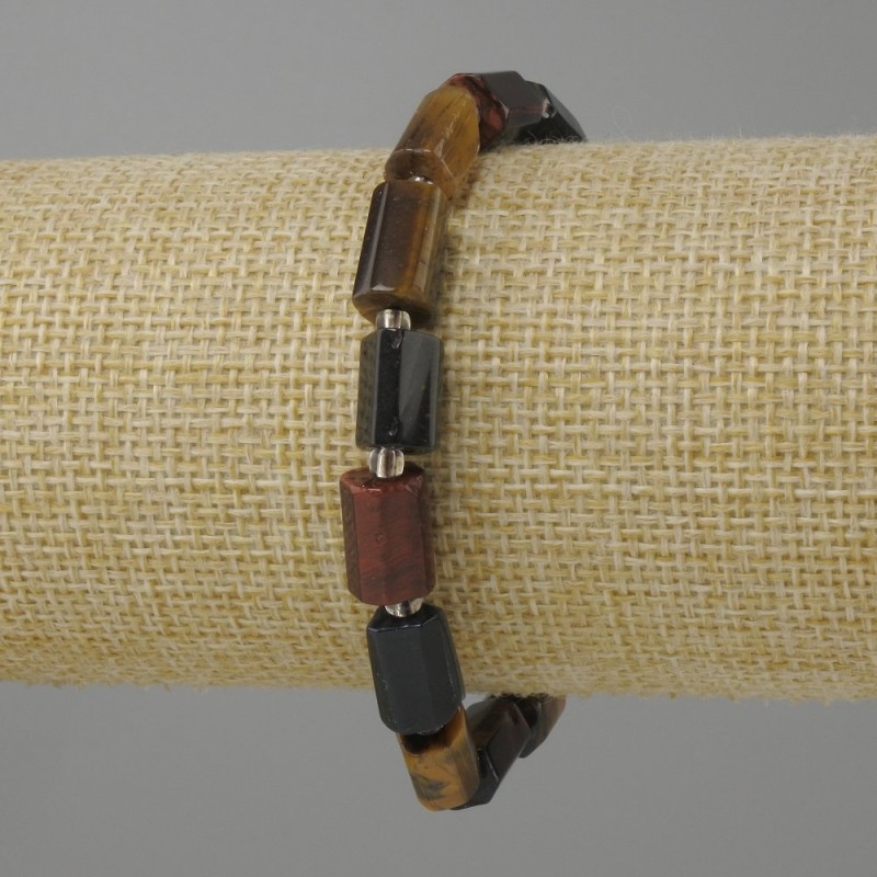 Bracelet Tiger's Eye, Bull's Eye, Falcon's Eye, faceted beads, diameter 9–11×6–7 mm ± beads 3 mm ± length 18 cm ± stretch