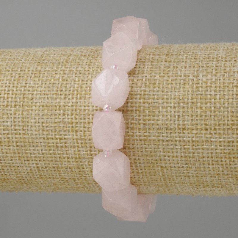 Bracelet Rose Quartz faceted 10-12x10-10 mm, 5 mm+- beads 3 mm+-, length 18 cm +- stretch