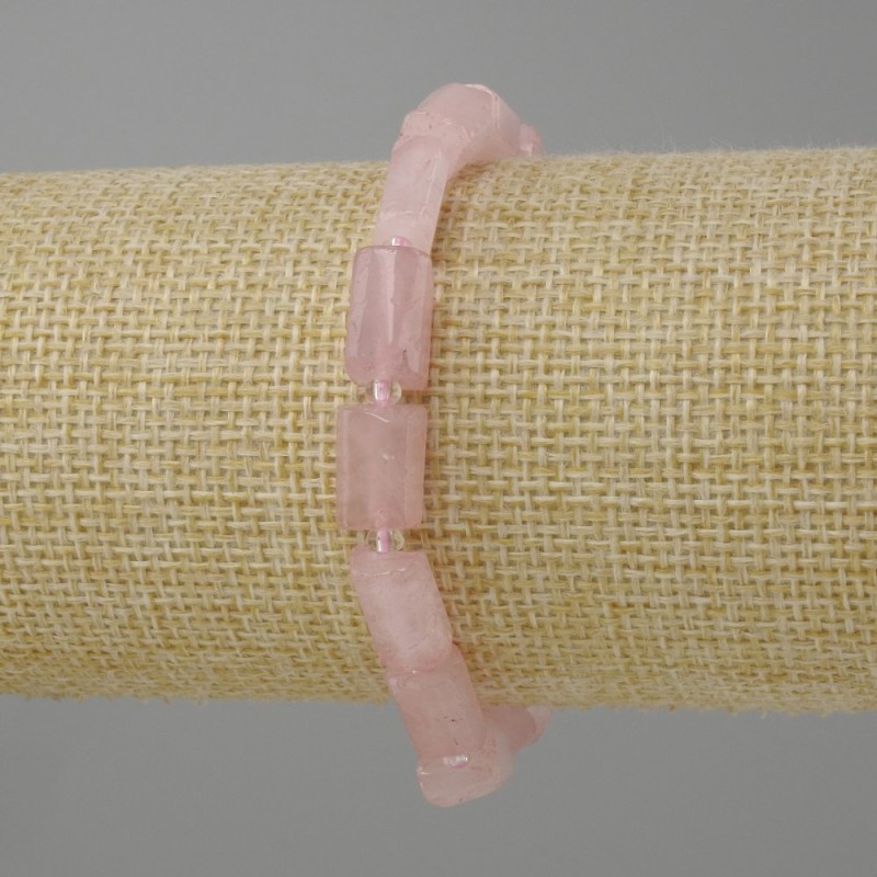 Bracelet Rose Quartz rough cut, diameter 10-12x6-7mm+- beads 3mm+- , length 18cm +- stretch