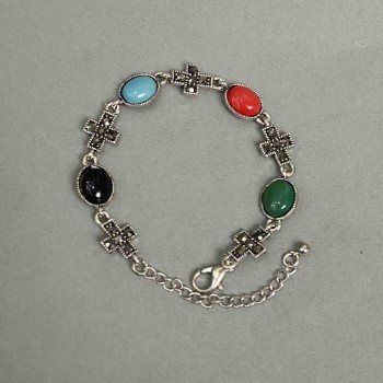 Metal bracelet with colored cabochons 14mm+- cross 14x11mm+-, length 19-25cm