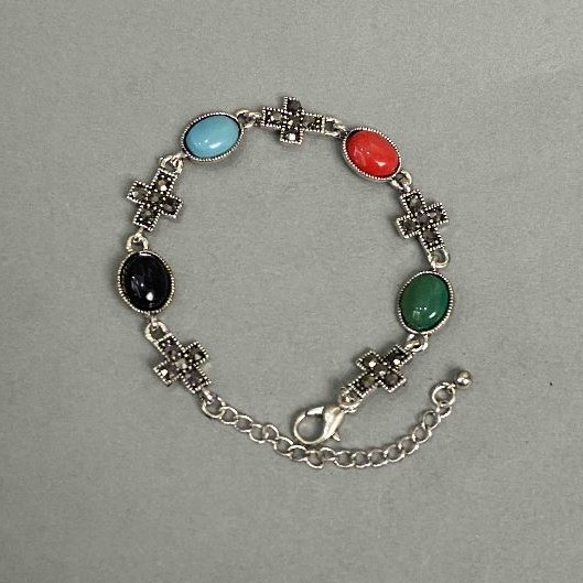 Metal bracelet with colored cabochons 14mm+- cross 14x11mm+-, length 19-25cm