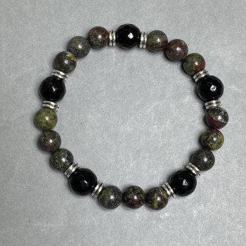 Jasper Blood of the Dragon smooth round bead bracelet 8mm+- Agate faceted round bead 10mm+-, length 18cm +- stretch