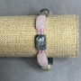 Bracelet Pink Quartz Moss Agate link 17x10mm ± Czech crystal, length 18cm ± stretch