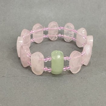Bracelet Pink Quartz faceted link, diameter 20x10mm+- Onyx link 20x10mm+- Czech crystal, length 18cm+- stretch