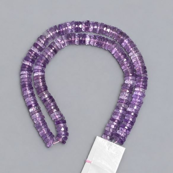 Amethyst beads natural stone faceted rondelle 7.5x2–3 mm +/- , length 40 cm +