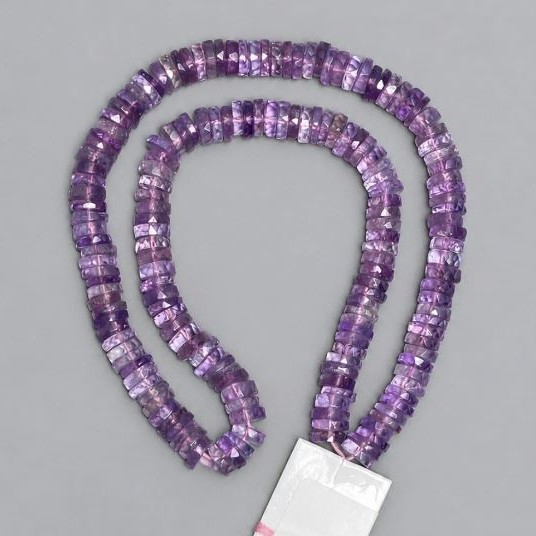 Amethyst beads natural stone faceted rondelle 7x2-2.5 mm +/- , length 40 cm +