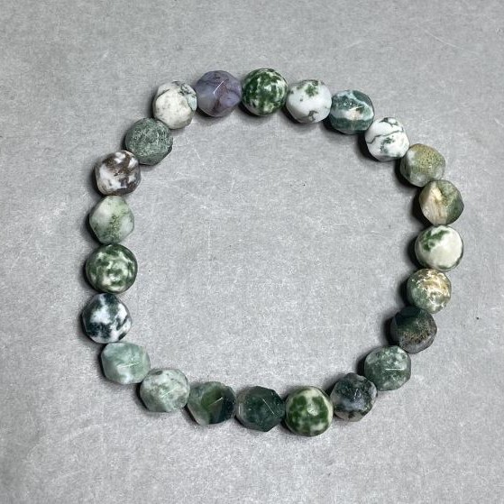 Bracelet Moss Agate faceted 8mm +/-, length 18cm +/- stretch