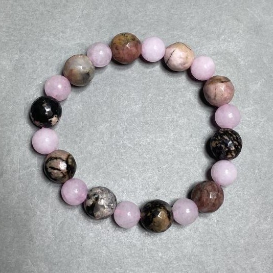 Bracelet Pink Quartz 8mm+- Rhodonite 10mm+- Bead, length 18cm +- stretch