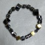 Hematite bracelet faceted bead 8mm ± cube 6mm ± wave 7x5mm ±, length 18cm ± stretch