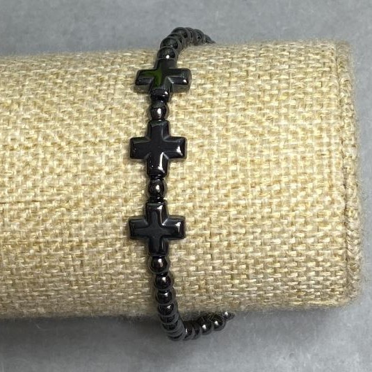 Hematite bracelet bead, diameter 4mm ±, cross 10x10mm ±, length 18cm ± stretch