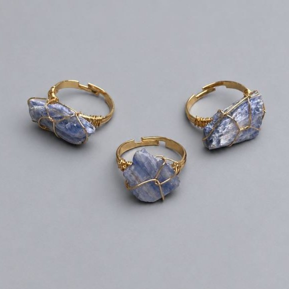 Ring, sizes Kyanite natural stone in wire wrapping 18-25x9x11-15mm+- (assorted sizes)