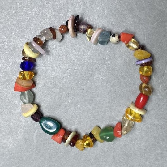 Bracelet Agate Coral Citrine crystal grit 6-13x2-6mm +- , length 18cm +- stretch