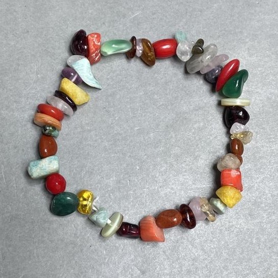 Bracelet Agate Coral Amazonite gemstone chips 6-13x2-6mm +- , length 18 cm +- stretch