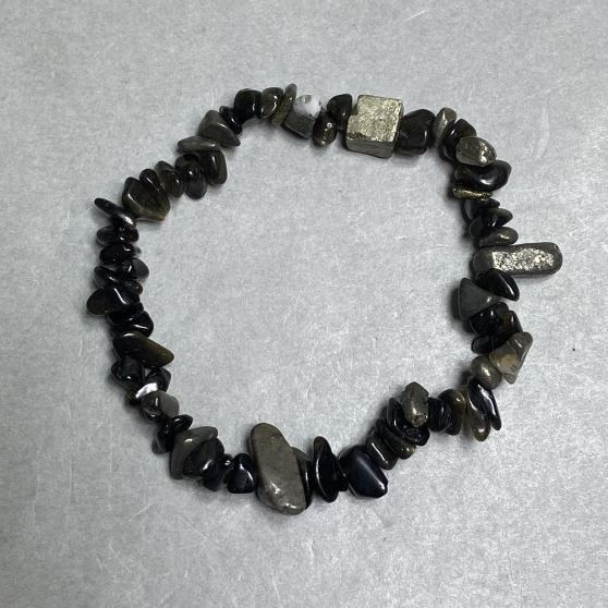 Bracelet Agate Pyrite crystal chips 6-13x2-6mm +- , length 18 cm +- stretch