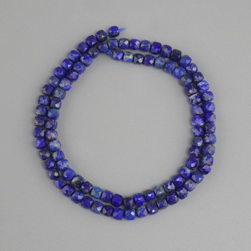 Lapis Lazuli beads faceted cube, diameter 4x4 mm +/-, length 39 cm +/-