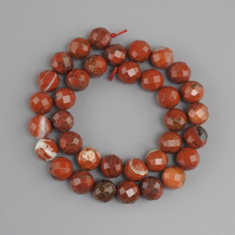 Red Jasper Beads faceted round bead, diameter 10 mm +/-, length 36 cm +/-