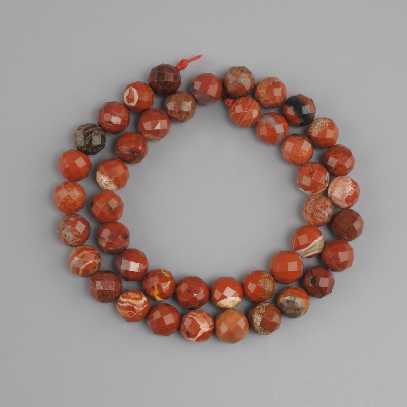 Red Jasper Faceted Round Beads, diameter 8mm+, length 36cm+
