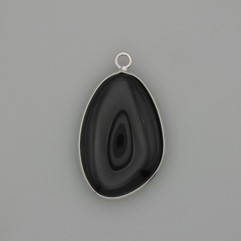 Pendant Black Agate in a silver-colored metal setting 30x22mm +