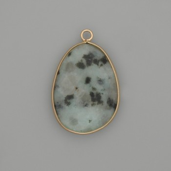 Jasper Kiwi pendant, faceted oval in a gold-toned metal setting 32x22 mm+