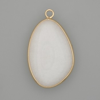 White quartz pendant in a gold-colored metal setting 32x22mm+
