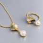 Set Pendant Mother-of-pearl Haliotis square 10x10mm+- with Pearl 6mm+- on chain, length 46cm+- and ring, size