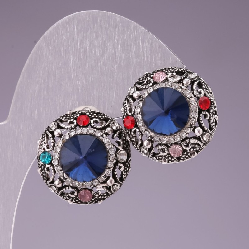 2 cm Rainbow Earrings with Blue Crystal and Rhinestones