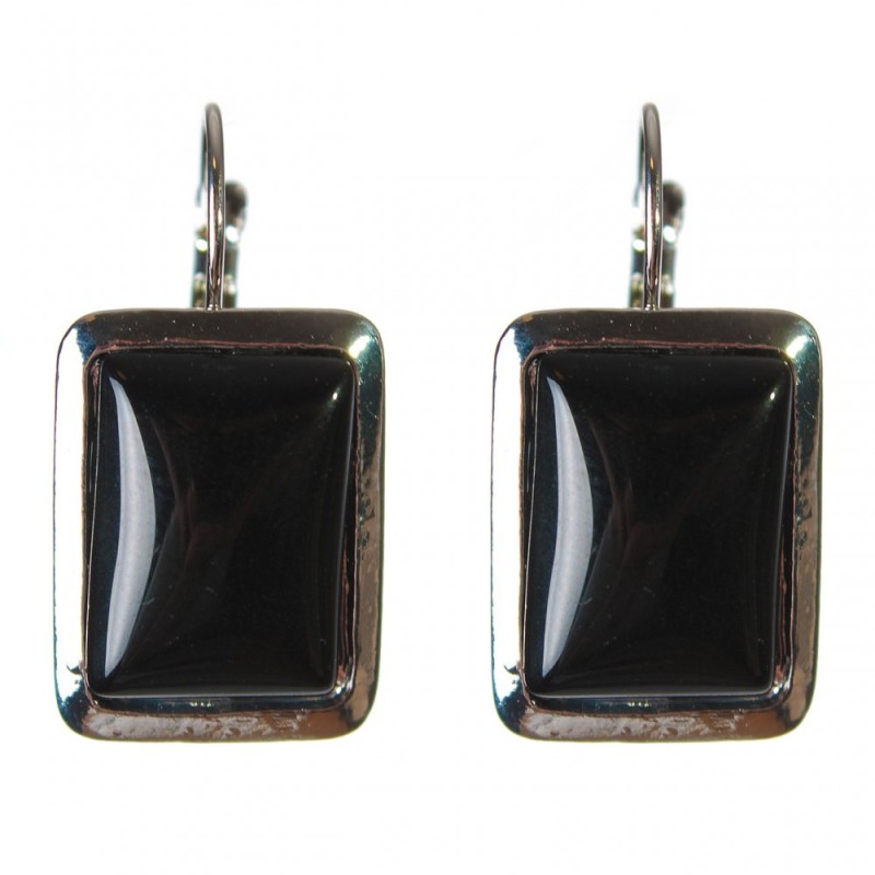 Sale Agate Earrings, smooth bezel, rectangular stone 2.3×1.8 cm, length 3.5 cm