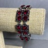 Bracelet with Red Square Crystals, Length 18-23 cm, Silver