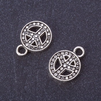 Findings Coin Peace Sign Pendant - Metal Color Silver - Ø 17×13 mm - Packaging 20 g - ±16 pcs
