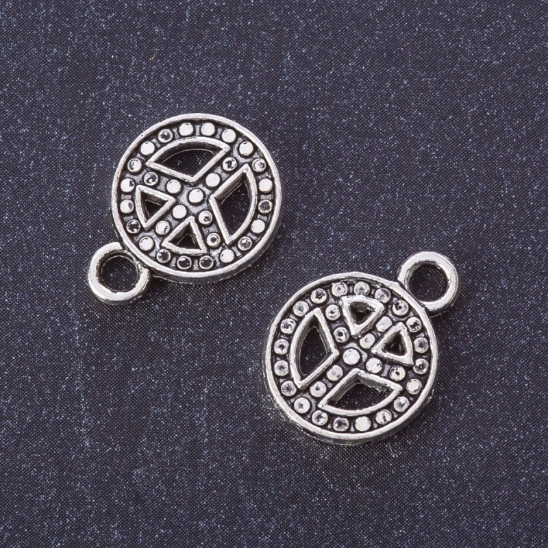 Findings Coin Peace Sign Pendant - Metal Color Silver - Ø 17×13 mm - Packaging 20 g - ±16 pcs