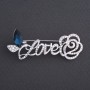 Sale! Brooch 'Love with a Rose' blue crystal 6×3 cm, silver color