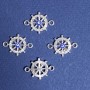 Findings pendant connector with rhinestone eyes Steering wheel, 1.5x2 cm, silver-tone finish, 4 pcs