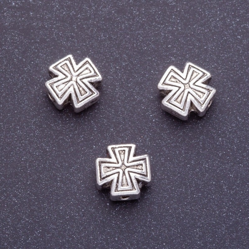Cross bead insert, length 10 mm, d1-1, 5 mm, color silver, packaging 20 g +/- 10 pcs