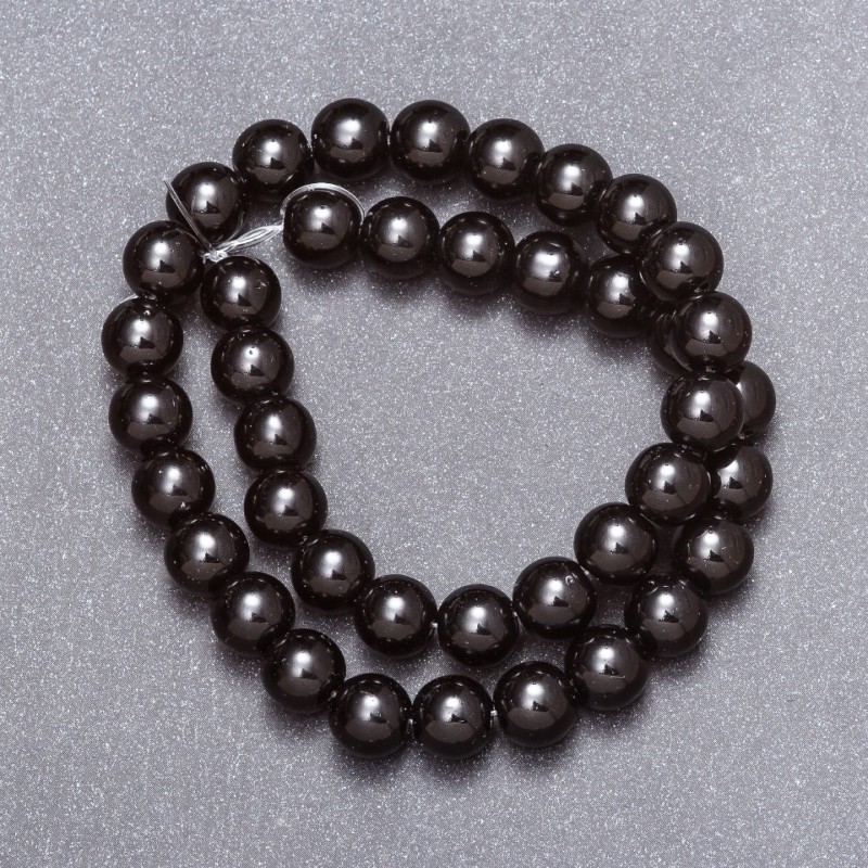 Black Agate Beads (Pressed), Smooth Round Bead, 10 mm Diameter, 37 cm Length