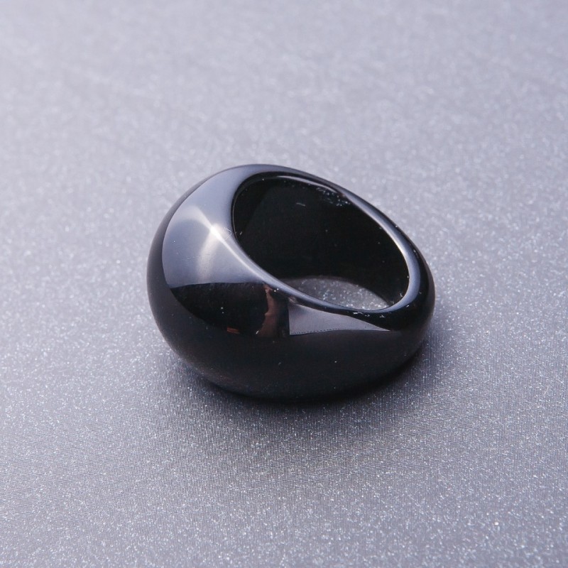 Natural Stone Ring Black Agate, Size 19