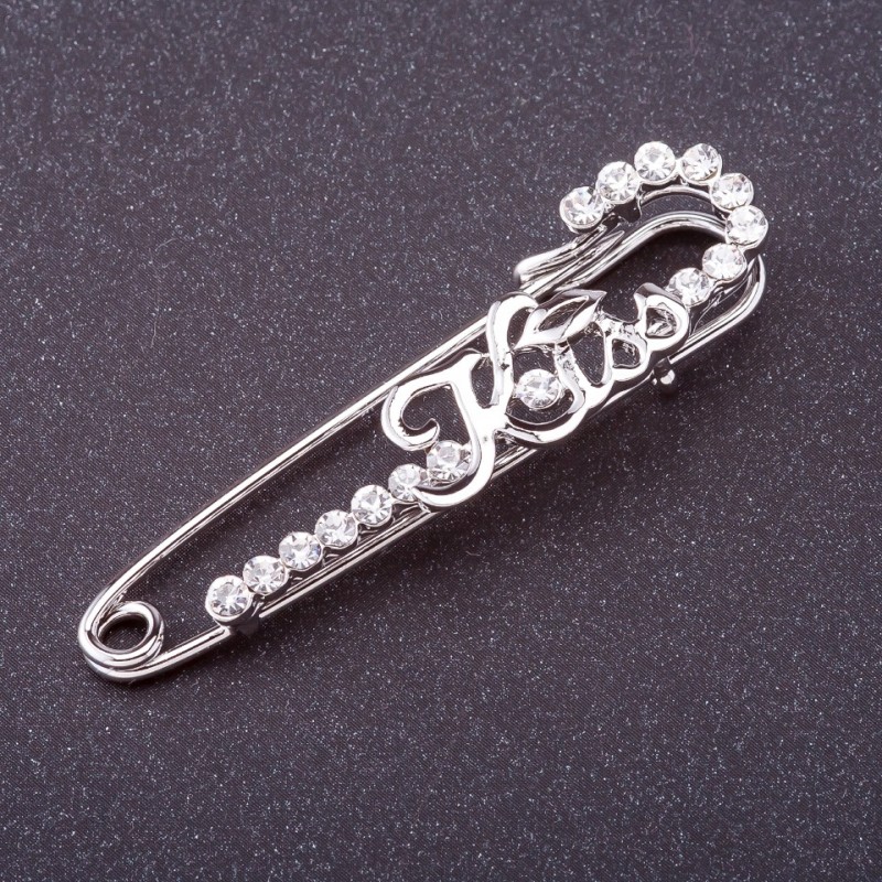 Sale! Brooch Pin 'Kiss' with white crystals, color 'Silver' 5.5 × 1.5 cm