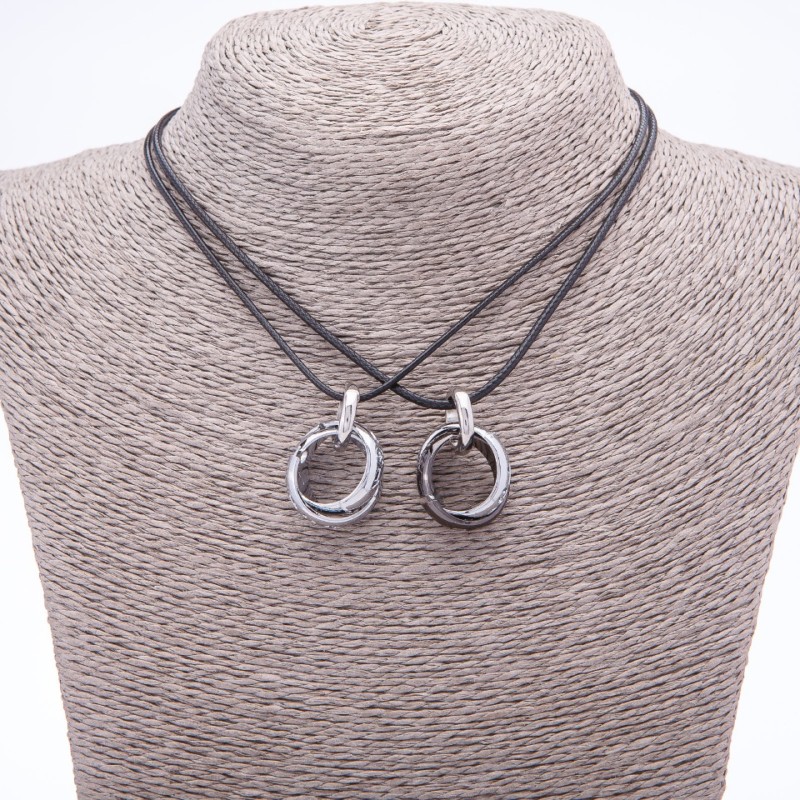 Pair Friendship Pendant 'Cord Rings', cord length 45 cm, metal color 'silver'