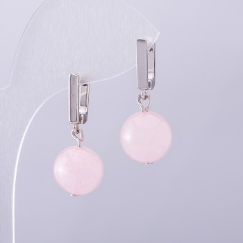 Earrings Elegant Pink Quartz, 10 mm diameter